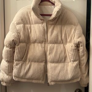 SHEIN Cream Corduroy Quilted Puffer Jacket